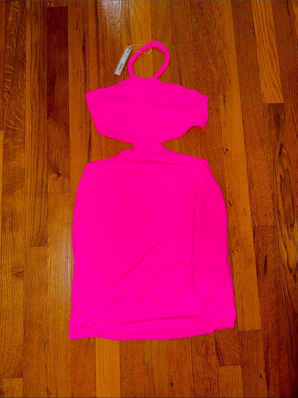SKIMS Neon Pink Halter Bodycon Dress
